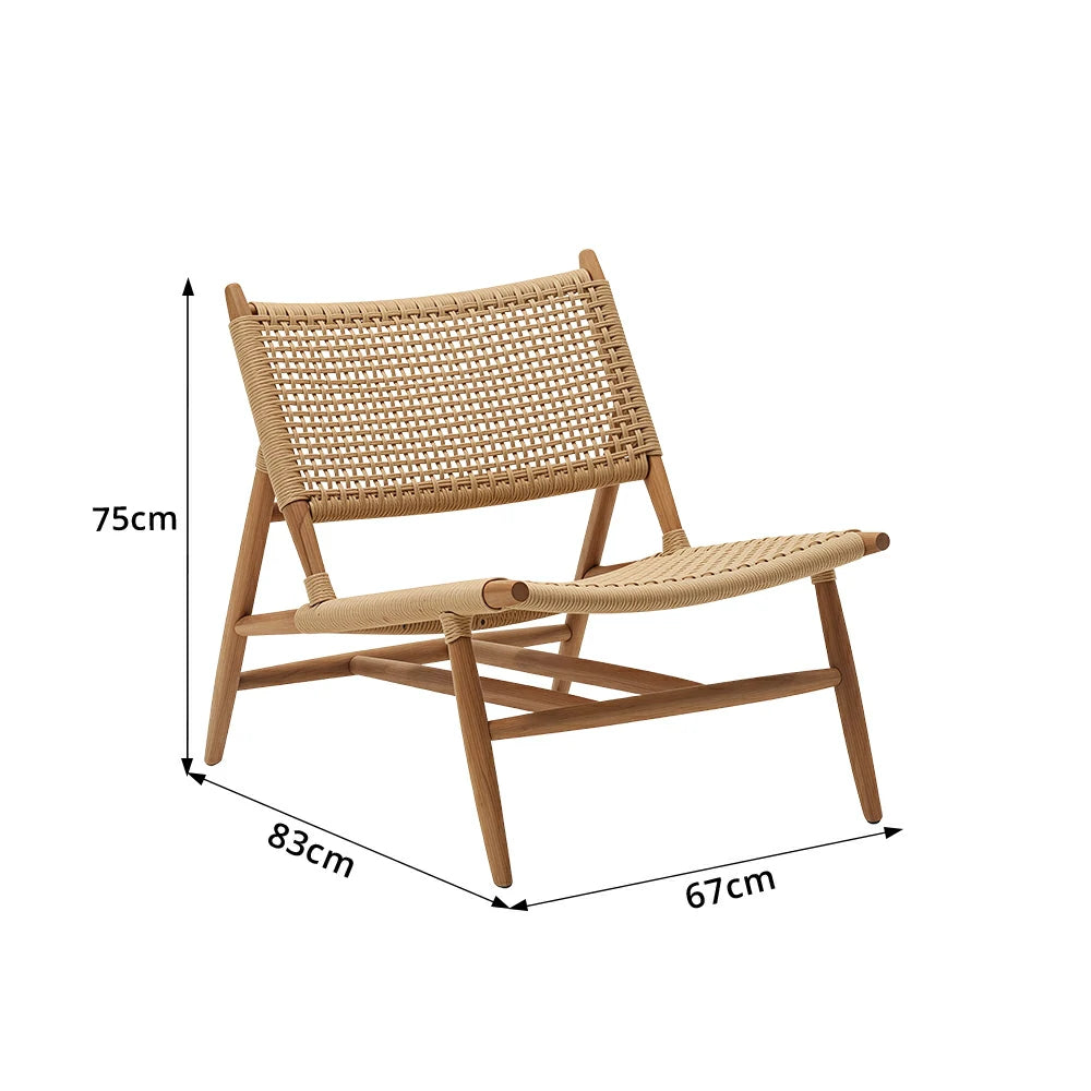 SOLARA Outdoor Teak Lounge Armchair Burmese Teak Polypropylene Rope for Patio Balcony Garden