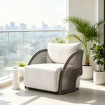 SOLARA Single Swivel Rattan Sofa Curved Backrest High-Rebound Cushion for Patio Terrace Indoor Outdoor Use
