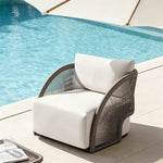 SOLARA Single Swivel Rattan Sofa Curved Backrest High-Rebound Cushion for Patio Terrace Indoor Outdoor Use