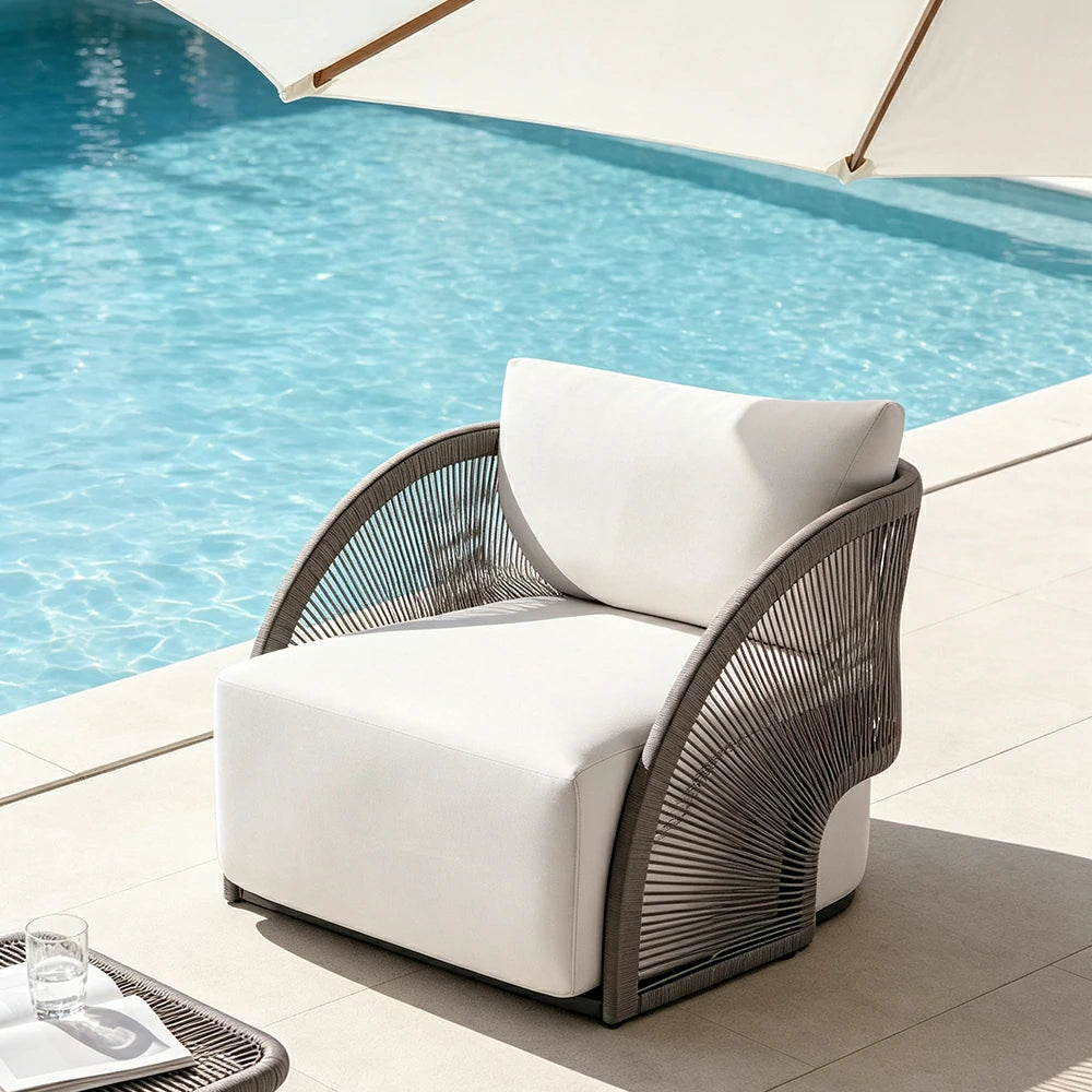 SOLARA Single Swivel Rattan Sofa Curved Backrest High-Rebound Cushion for Patio Terrace Indoor Outdoor Use