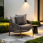 SOLARA Nordic Outdoor Rattan Lounge Chair PE Rattan Thickened Aluminium Frame for Patio Balcony Garden - Black