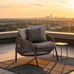 SOLARA Nordic Outdoor Rattan Lounge Chair PE Rattan Thickened Aluminium Frame for Patio Balcony Garden - Black