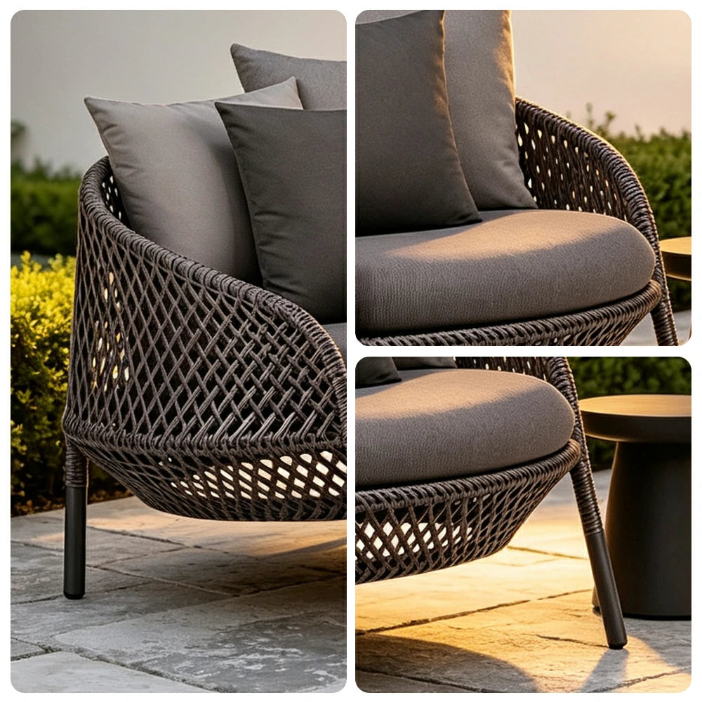 SOLARA Nordic Outdoor Rattan Lounge Chair PE Rattan Thickened Aluminium Frame for Patio Balcony Garden - Black