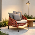 SOLARA Nordic Outdoor Rattan Lounge Chair PE Rattan Thickened Aluminium Frame for Patio Balcony Garden - Red