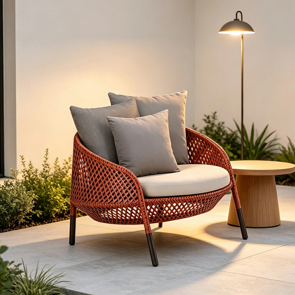 SOLARA Nordic Outdoor Rattan Lounge Chair PE Rattan Thickened Aluminium Frame for Patio Balcony Garden - Red