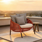 SOLARA Nordic Outdoor Rattan Lounge Chair PE Rattan Thickened Aluminium Frame for Patio Balcony Garden - Red