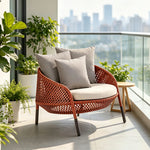 SOLARA Nordic Outdoor Rattan Lounge Chair PE Rattan Thickened Aluminium Frame for Patio Balcony Garden - Red
