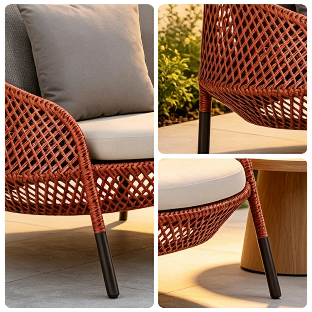 SOLARA Nordic Outdoor Rattan Lounge Chair PE Rattan Thickened Aluminium Frame for Patio Balcony Garden - Red