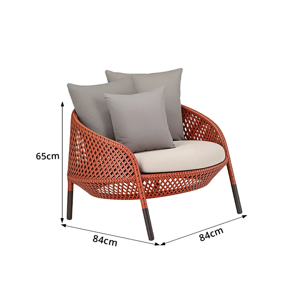 SOLARA Nordic Outdoor Rattan Lounge Chair PE Rattan Thickened Aluminium Frame for Patio Balcony Garden - Red