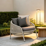 SOLARA Nordic Outdoor Rattan Lounge Chair PE Rattan Thickened Aluminium Frame for Patio Balcony Garden - White