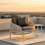 SOLARA Nordic Outdoor Rattan Lounge Chair PE Rattan Thickened Aluminium Frame for Patio Balcony Garden - White