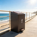 SOLARA Commercial Outdoor Pedal Bin Galvanised Steel Soft-Close Lockable Lid for Parks Streets & Public Areas - Brown