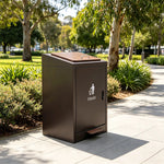SOLARA Commercial Outdoor Pedal Bin Galvanised Steel Soft-Close Lockable Lid for Parks Streets & Public Areas - Brown