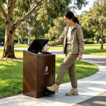 SOLARA Commercial Outdoor Pedal Bin Galvanised Steel Soft-Close Lockable Lid for Parks Streets & Public Areas - Coffee