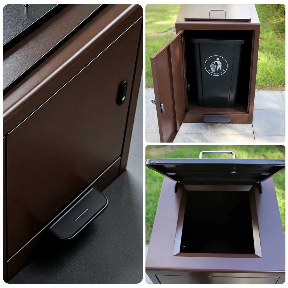SOLARA Commercial Outdoor Pedal Bin Galvanised Steel Soft-Close Lockable Lid for Parks Streets & Public Areas - Coffee