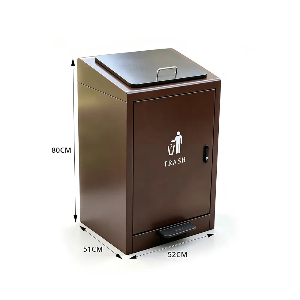 SOLARA Commercial Outdoor Pedal Bin Galvanised Steel Soft-Close Lockable Lid for Parks Streets & Public Areas - Coffee