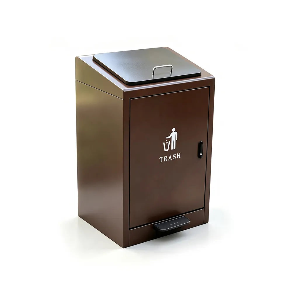 SOLARA Commercial Outdoor Pedal Bin Galvanised Steel Soft-Close Lockable Lid for Parks Streets & Public Areas - Coffee
