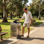 SOLARA Commercial Outdoor Pedal Bin Galvanised Steel Soft-Close Lockable Lid for Parks Streets & Public Areas - Silver
