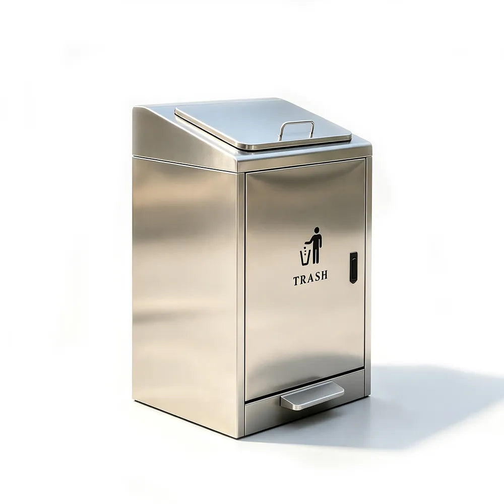 SOLARA Commercial Outdoor Pedal Bin Galvanised Steel Soft-Close Lockable Lid for Parks Streets & Public Areas - Silver