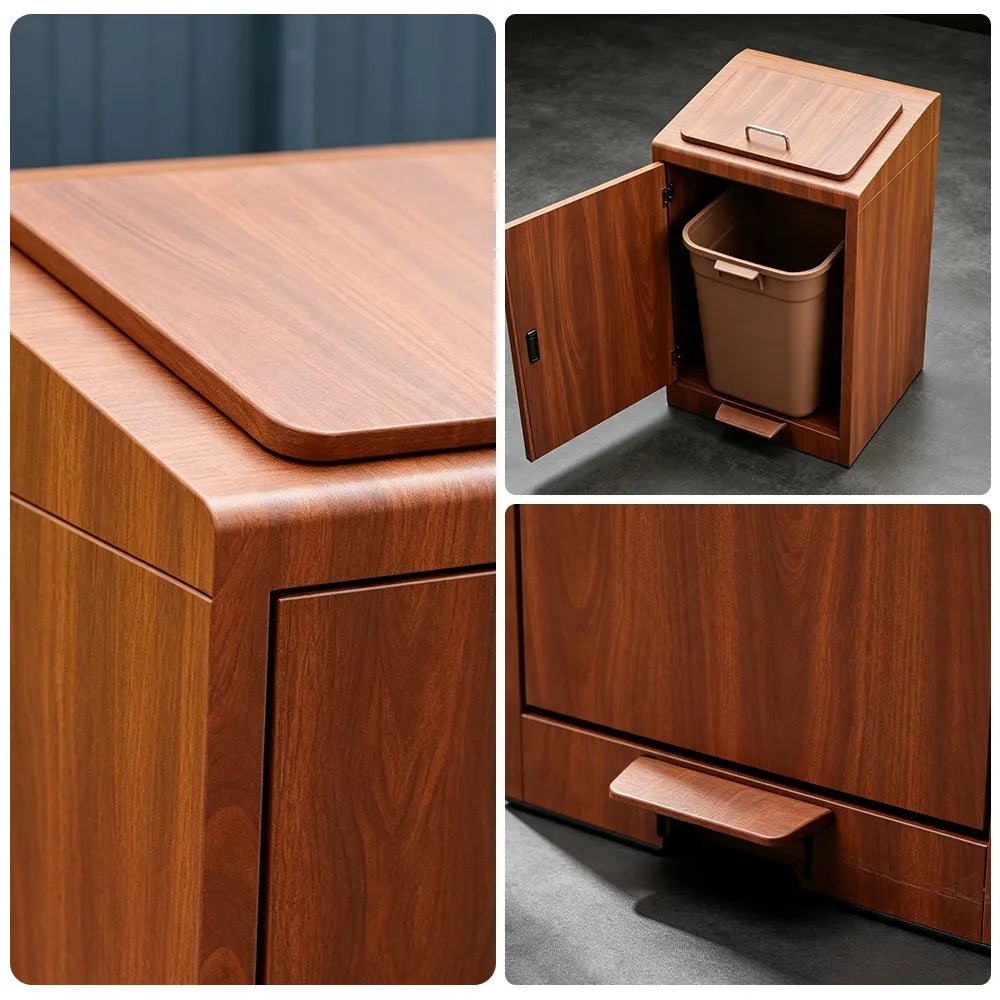 SOLARA Commercial Outdoor Pedal Bin Galvanised Steel Soft-Close Lockable Lid for Parks Streets & Public Areas - Wood