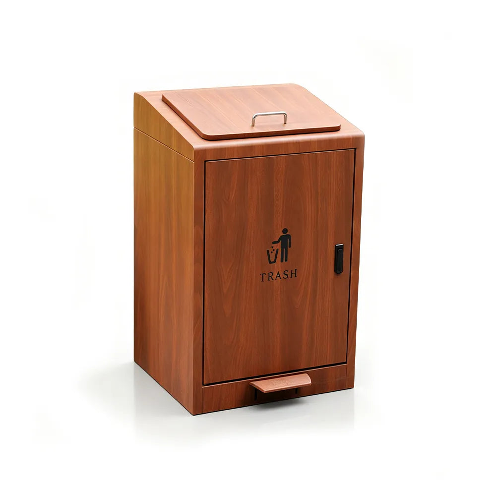 SOLARA Commercial Outdoor Pedal Bin Galvanised Steel Soft-Close Lockable Lid for Parks Streets & Public Areas - Wood