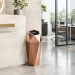 SOLARA Hexagonal Artistic Commercial Waste Bin Stainless Steel Electroplated Anti-Fingerprint Dual-Use Ashtray for Hotel Office Lobby - Pink