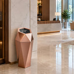 SOLARA Hexagonal Artistic Commercial Waste Bin Stainless Steel Electroplated Anti-Fingerprint Dual-Use Ashtray for Hotel Office Lobby - Pink