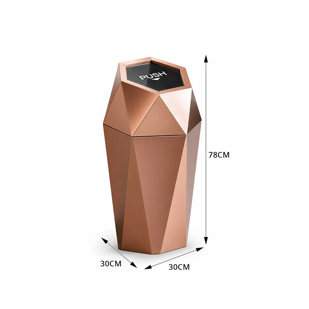 SOLARA Hexagonal Artistic Commercial Waste Bin Stainless Steel Electroplated Anti-Fingerprint Dual-Use Ashtray for Hotel Office Lobby - Pink