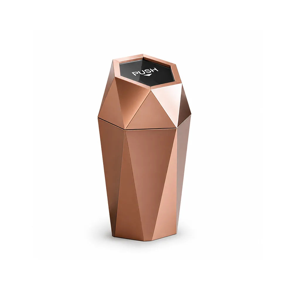 SOLARA Hexagonal Artistic Commercial Waste Bin Stainless Steel Electroplated Anti-Fingerprint Dual-Use Ashtray for Hotel Office Lobby - Pink