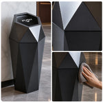 SOLARA Hexagonal Artistic Commercial Waste Bin Stainless Steel Electroplated Anti-Fingerprint Dual-Use Ashtray for Hotel Office Lobby - Black