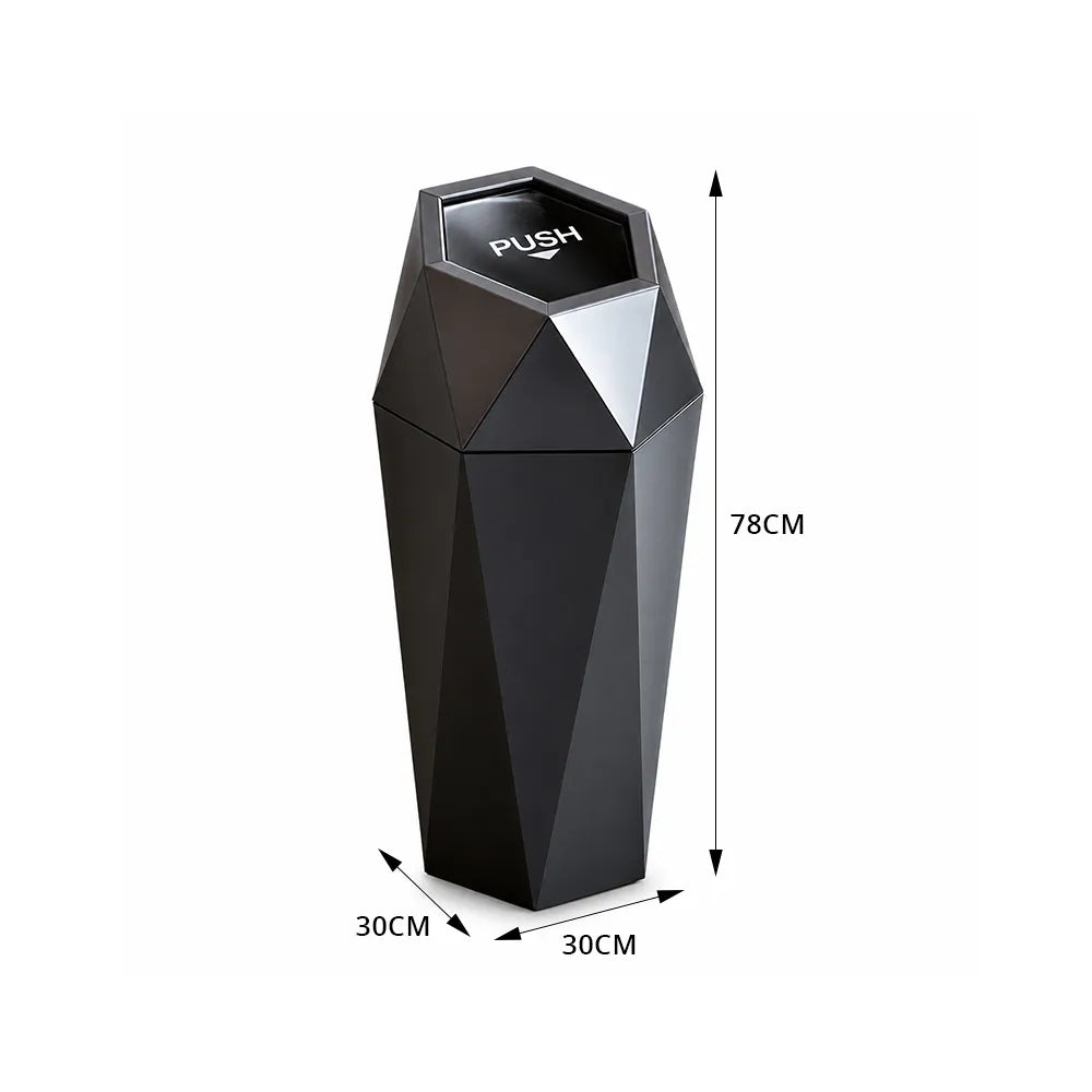 SOLARA Hexagonal Artistic Commercial Waste Bin Stainless Steel Electroplated Anti-Fingerprint Dual-Use Ashtray for Hotel Office Lobby - Black