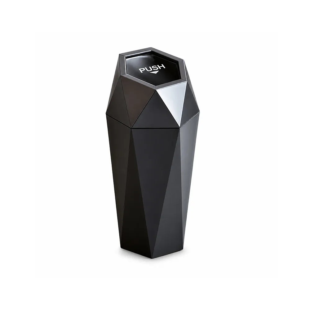 SOLARA Hexagonal Artistic Commercial Waste Bin Stainless Steel Electroplated Anti-Fingerprint Dual-Use Ashtray for Hotel Office Lobby - Black