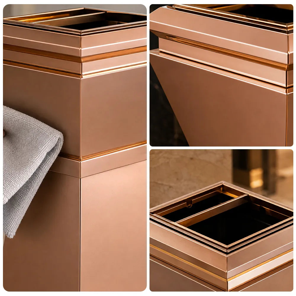 SOLARA Artistic Commercial Waste Bin Stainless Steel Electroplated Anti-Fingerprint Dual-Use Ashtray for Hotel Office Lobby - Gold