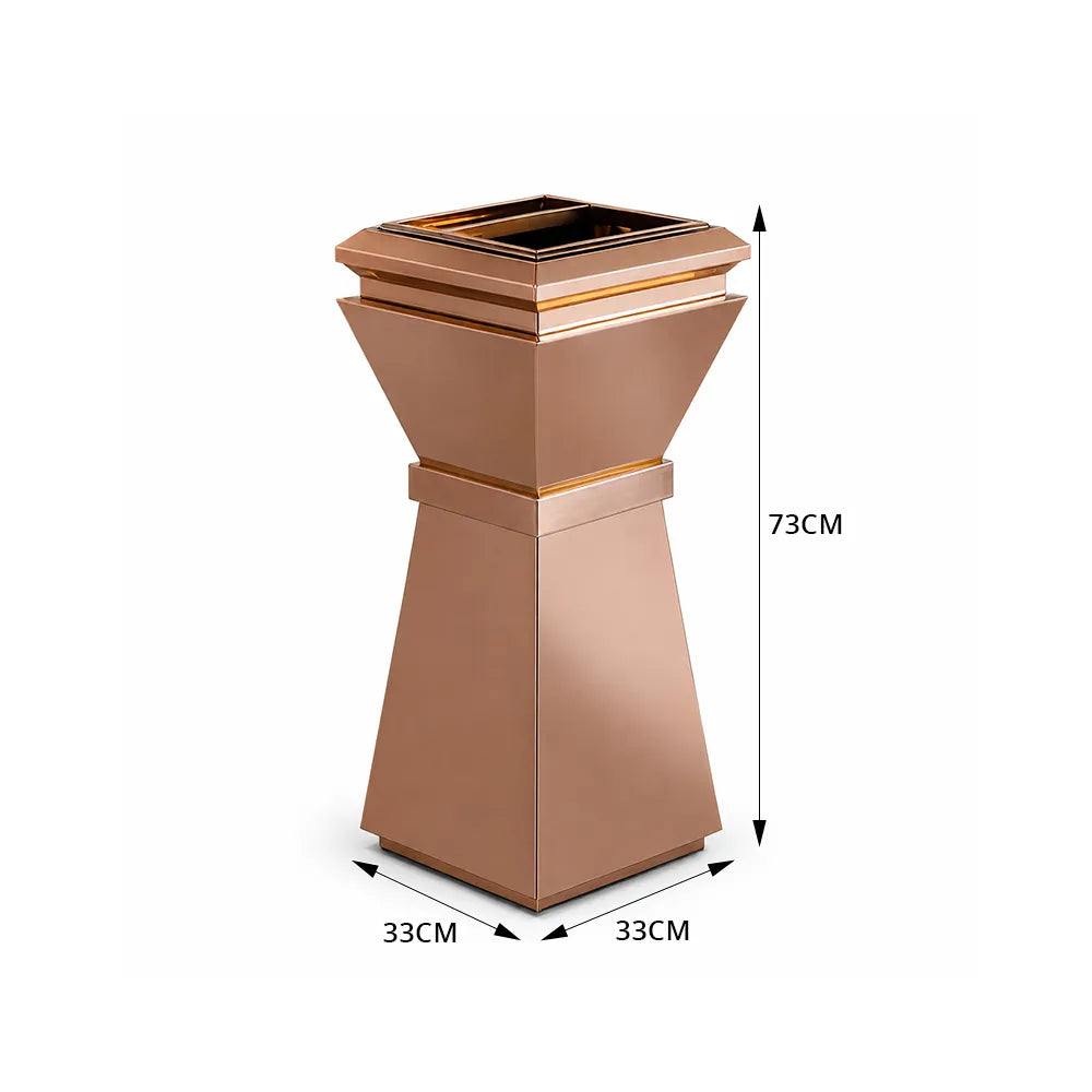 SOLARA Artistic Commercial Waste Bin Stainless Steel Electroplated Anti-Fingerprint Dual-Use Ashtray for Hotel Office Lobby - Gold