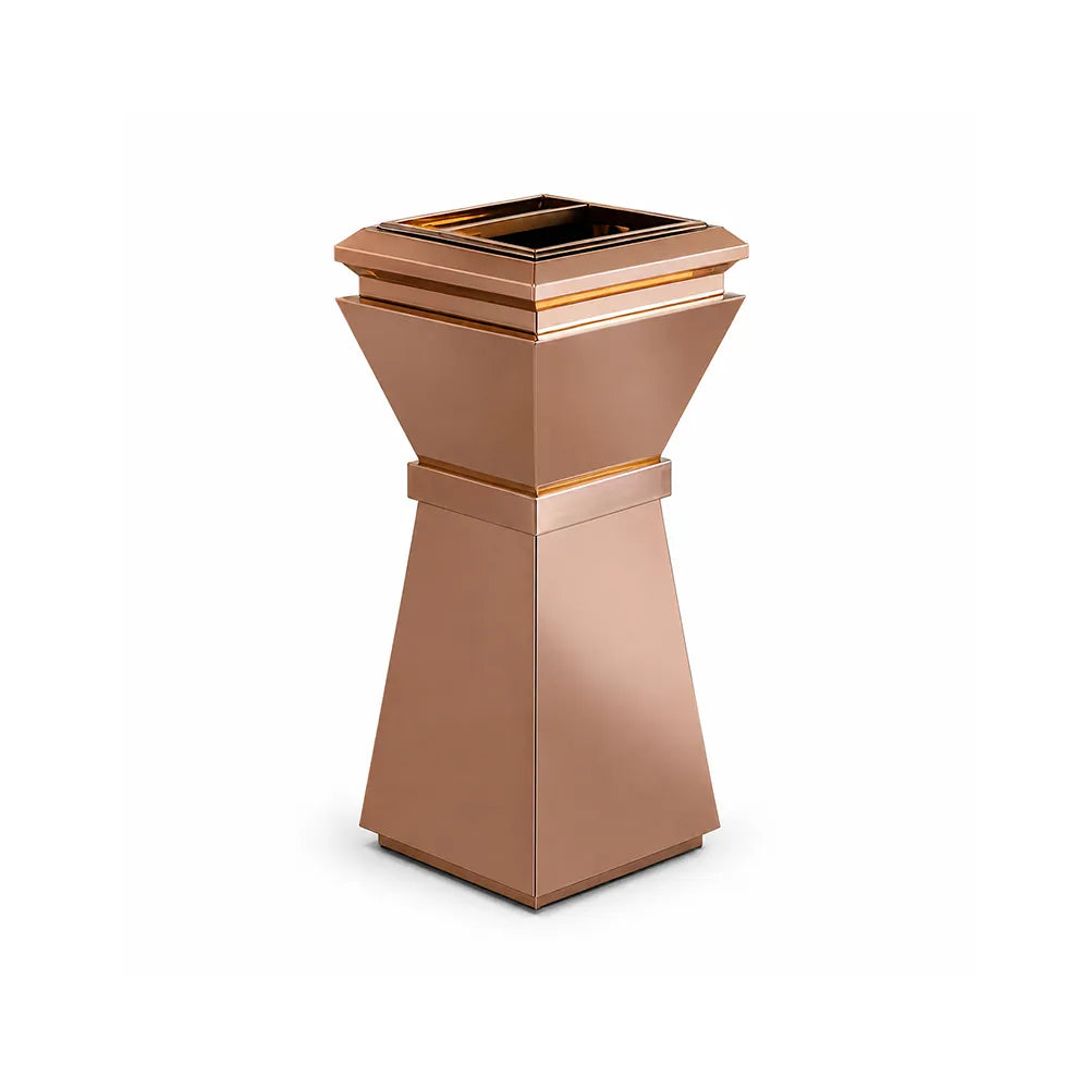 SOLARA Artistic Commercial Waste Bin Stainless Steel Electroplated Anti-Fingerprint Dual-Use Ashtray for Hotel Office Lobby - Gold