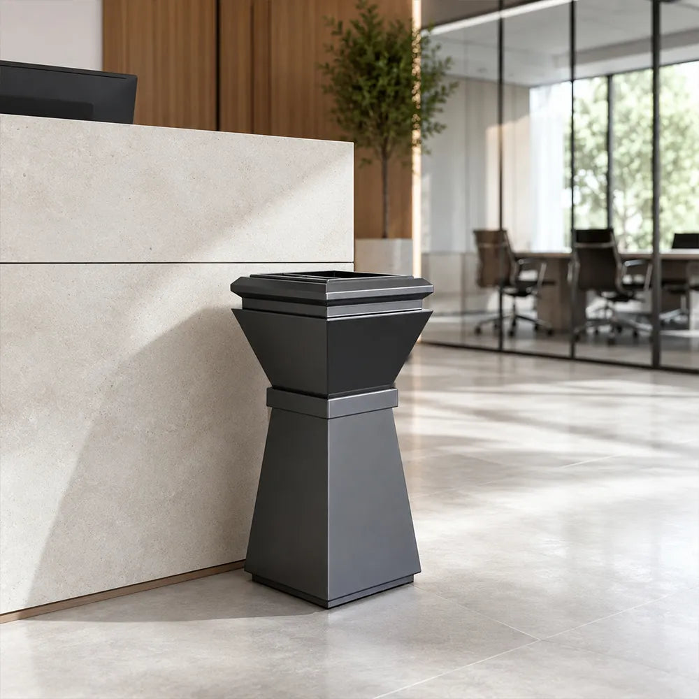 SOLARA Artistic Commercial Waste Bin Stainless Steel Electroplated Anti-Fingerprint Dual-Use Ashtray for Hotel Office Lobby - Black