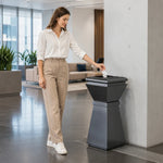 SOLARA Artistic Commercial Waste Bin Stainless Steel Electroplated Anti-Fingerprint Dual-Use Ashtray for Hotel Office Lobby - Black