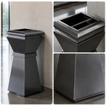 SOLARA Artistic Commercial Waste Bin Stainless Steel Electroplated Anti-Fingerprint Dual-Use Ashtray for Hotel Office Lobby - Black