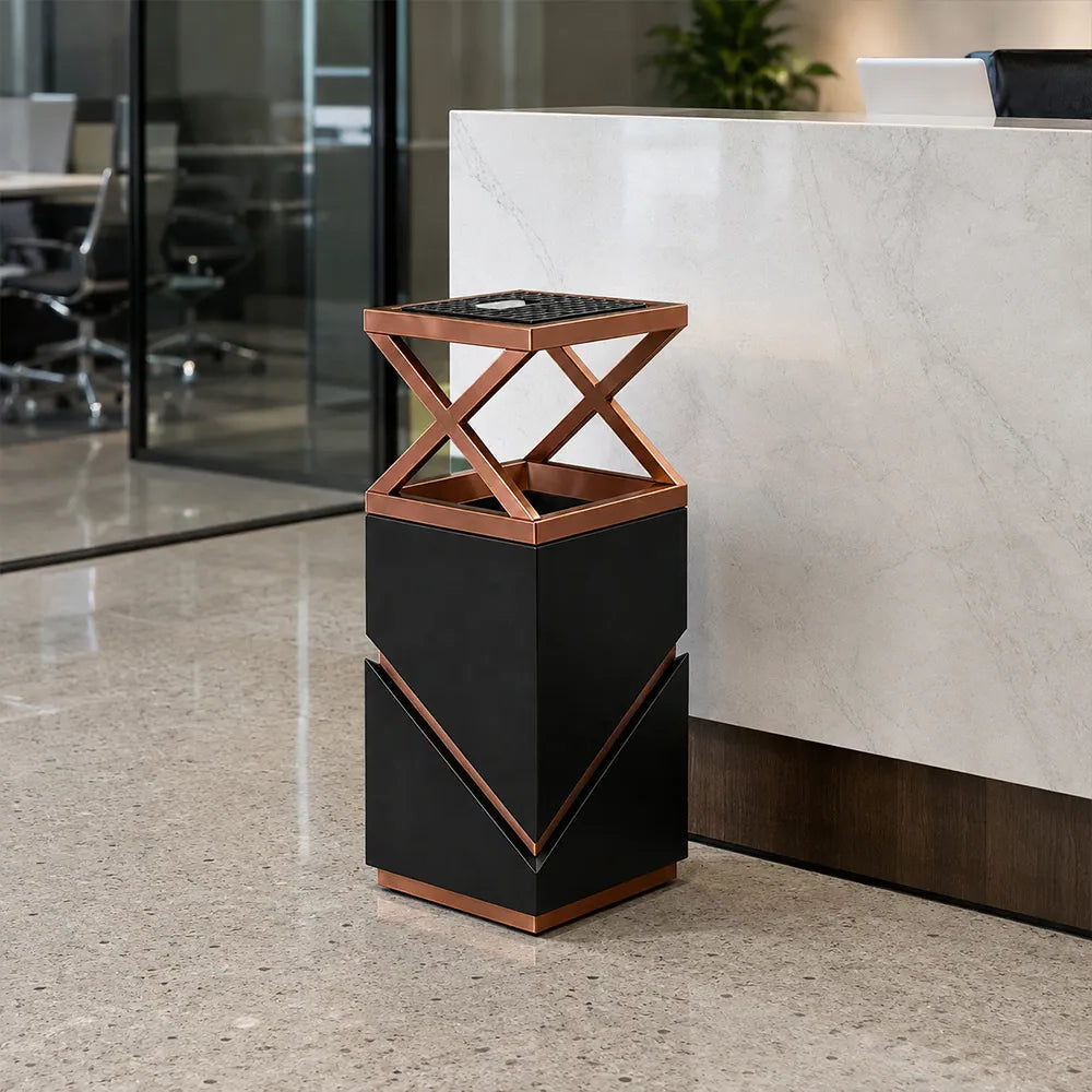 SOLARA Modern Corner Waste Bin Premium Metal Finish Space-Saving Design for Restaurant Club Reception & Commercial Spaces - Black