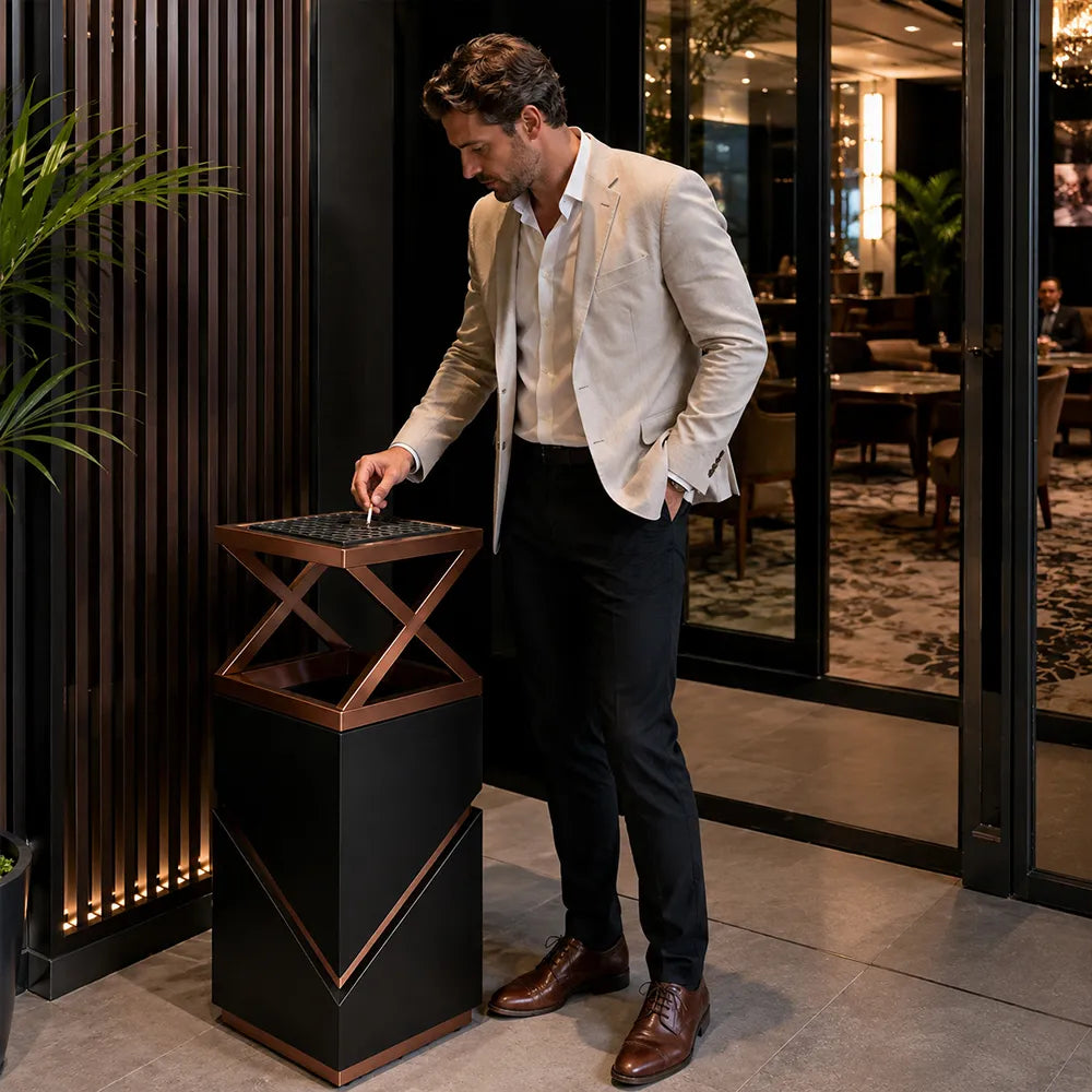 SOLARA Modern Corner Waste Bin Premium Metal Finish Space-Saving Design for Restaurant Club Reception & Commercial Spaces - Black