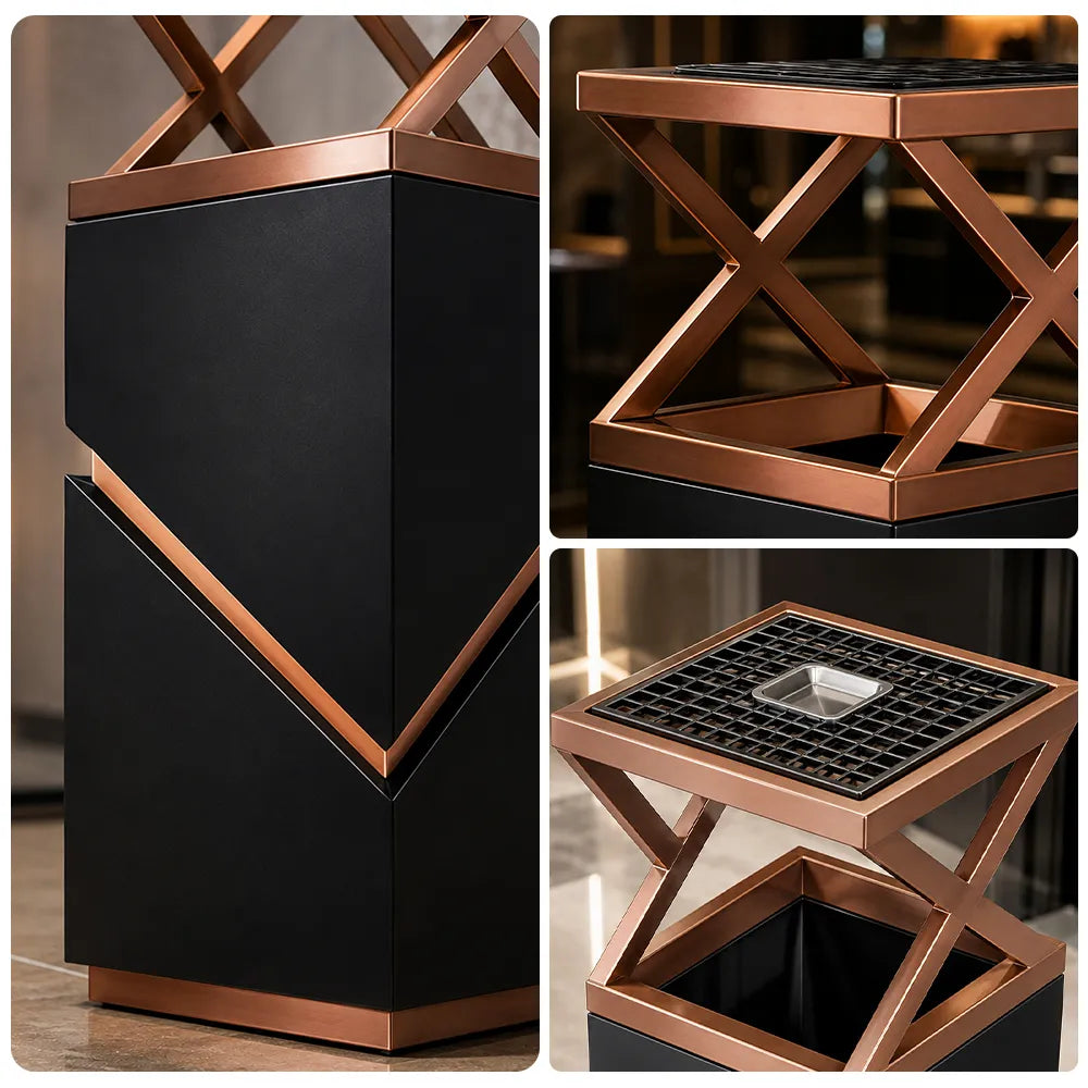 SOLARA Modern Corner Waste Bin Premium Metal Finish Space-Saving Design for Restaurant Club Reception & Commercial Spaces - Black
