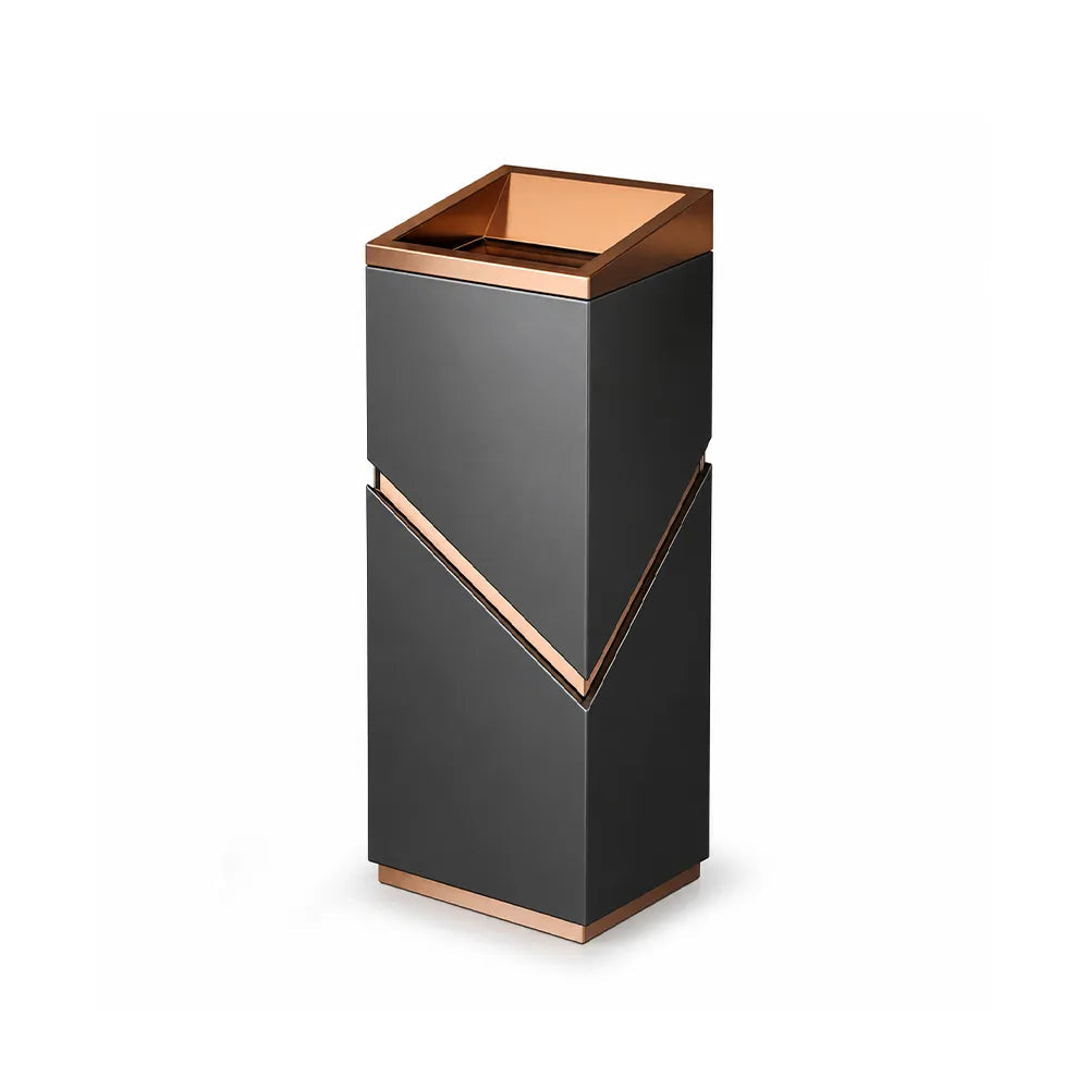 SOLARA Modern Corner Waste Bin Premium Metal Finish Space-Saving Design for Restaurant Club Reception & Commercial Spaces - Black&Gold