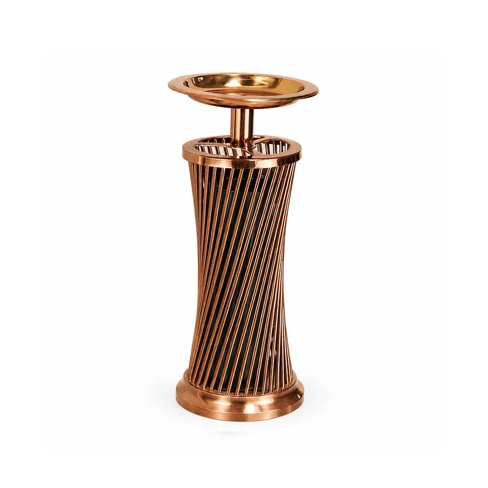 SOLARA Open-Top Artistic Commercial Waste Bin Stainless Steel Electroplated Anti-Fingerprint Dual-Use Ashtray for Hotel Office Lobby - Pink