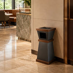 SOLARA Open-Top Artistic Commercial Waste Bin Stainless Steel Electroplated Anti-Fingerprint Dual-Use Ashtray for Hotel Office Lobby - Black