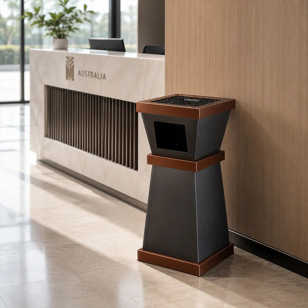 SOLARA Open-Top Artistic Commercial Waste Bin Stainless Steel Electroplated Anti-Fingerprint Dual-Use Ashtray for Hotel Office Lobby - Black