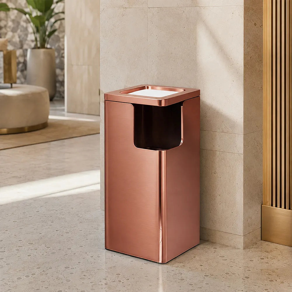 SOLARA Corner Waste Bin Premium Metal Finish Space-Saving Design for Restaurant Club Reception & Commercial Spaces