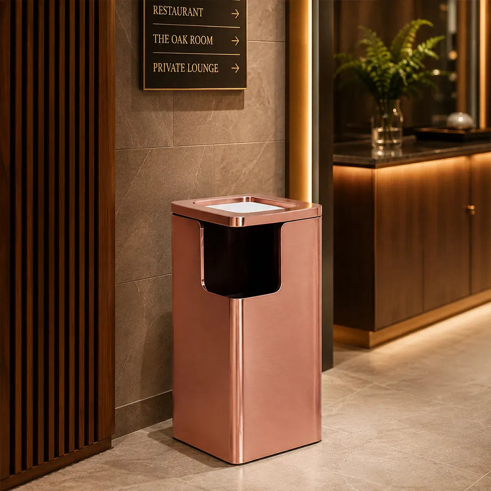 SOLARA Corner Waste Bin Premium Metal Finish Space-Saving Design for Restaurant Club Reception & Commercial Spaces