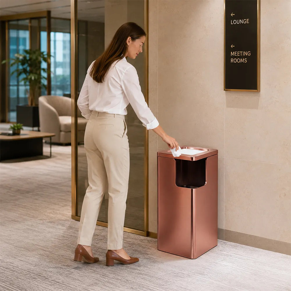 SOLARA Corner Waste Bin Premium Metal Finish Space-Saving Design for Restaurant Club Reception & Commercial Spaces