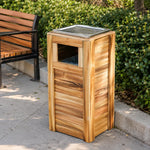 SOLARA Outdoor Solid Wood Waste Bin Anti-Corrosion Pine Removable Inner Bin with Ashtray Lid for Garden Park & Patio - Wood