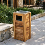 SOLARA Outdoor Solid Wood Waste Bin Anti-Corrosion Pine Removable Inner Bin with Ashtray Lid for Garden Park & Patio - Wood